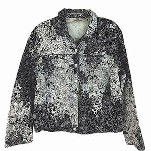 Black & White Floral Sequined Unique Handmade Demim Jacket LA Blend Size Medium